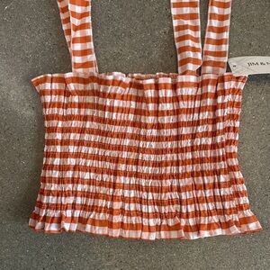 Jim and Nora orange and white gingham tube tank